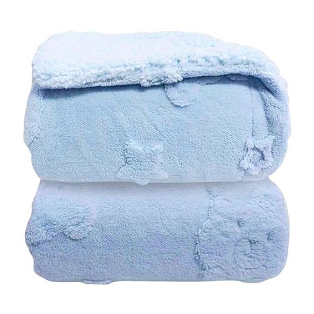 Cobertor Infantil Urso Relevo Sherpa Azul Bebê - Laço Bebê