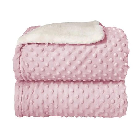 Cobertor Plush com Sherpa Dots Rosa Baby - Laço Bebê