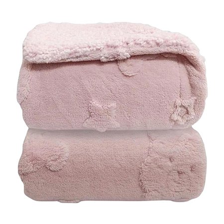 Cobertor Infantil Urso Relevo Sherpa Rosa Bebê - Laço Bebê