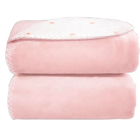 Manta Infantil Dupla Face Poá Rosa Bebê e Branco - Laço Bebê