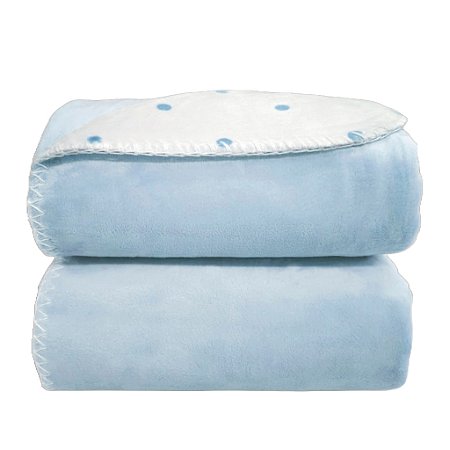 Manta Infantil Dupla Face Poá Azul Bebê e Branco - Laço Bebê