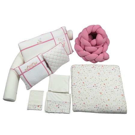 Kit Berço Escandinavo Blossom Rosa Blush 9 pçs - Hug