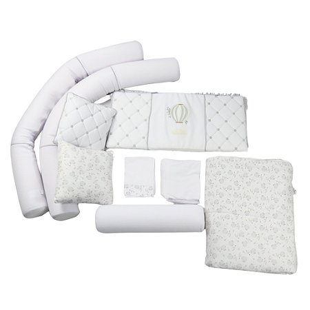 Kit Berço Cegonhas Cinza Lunar 9 pçs - Hug