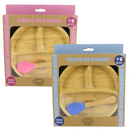 Prato Infantil de Bambu c/ Ventosa 2un - Turminha Alves Baby
