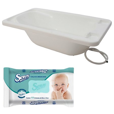 Kit Banheira Plástica Rígida e Lenços Umedecidos 100un
