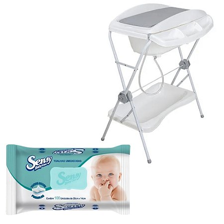 Banheira Alta com Trocador Shower e Lenços Umedecidos 100un
