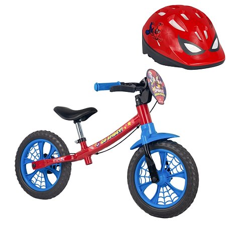 Kit Bicicleta Balance Infantil Spider Man Aro 12 E Capacete