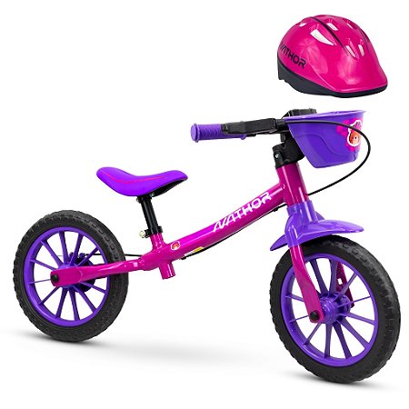 Bicicleta Balance Infantil Bike Feminina 3 Aro 12 e Capacete