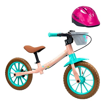 Kit Bicicleta Balance Infantil Bike Love 2 Aro 12 e Capacete