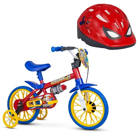 Bicicleta Infantil Aro 12 Com Rodinhas Fireman E Capacete