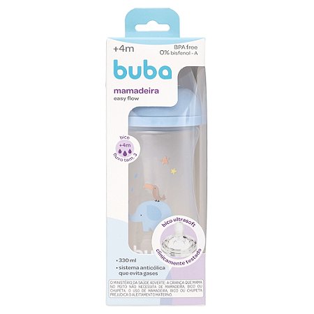 Mamadeira Easy Flow Buba Elefante Azul 330ML +4M