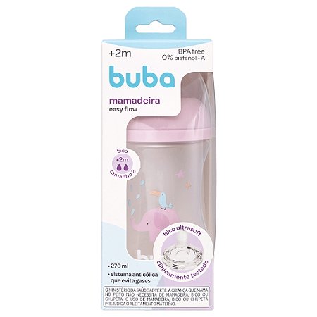 Mamadeira Easy Flow Buba Elefante Rosa 270ML +2M