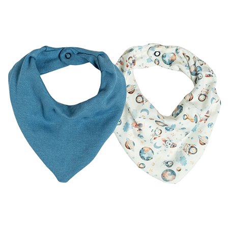 Kit Com 2 Babadores Bandana Hug Espacial Azul Nimbus