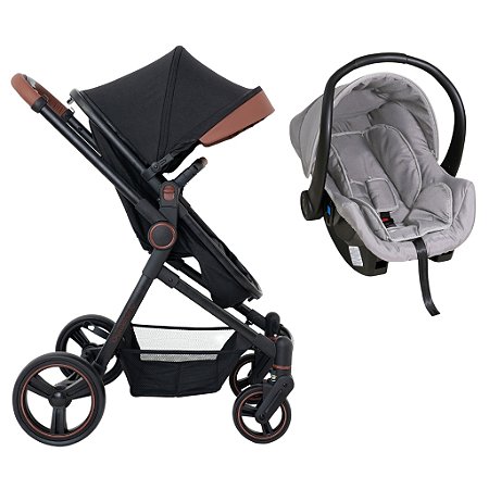 Carrinho De Bebê Galzerano Ivy Preto E Bebê Conforto Cinza