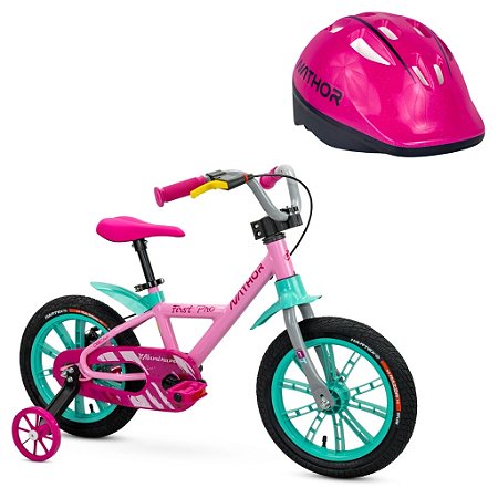 Bicicleta Infantil Aro 14 First Pro Feminina 4 E Capacete