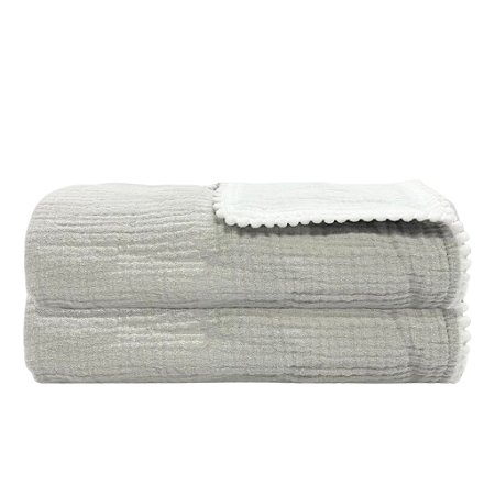 Manta infantil Laço Bebê Gaze Poms Cinza E Branco