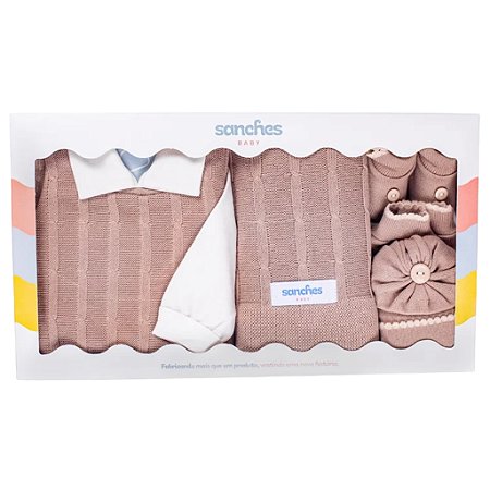 Saída de Maternidade Sanches Baby Masculina Bege c/ Branco