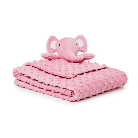 Kit Pipoquinha Cobertor e Naninha Loani Elefantinho Rosa