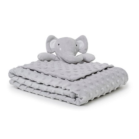 Kit Pipoquinha Cobertor e Naninha Loani Elefantinho Cinza