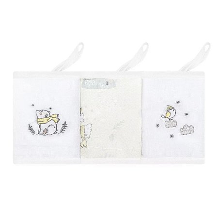 Kit Babetes Papi Mami Bordada c/ Prendedor de Chupeta Urso Polar