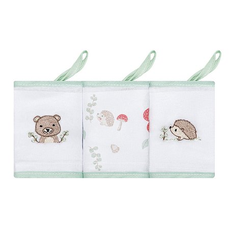 Kit Babetes Papi Mami Bordada c/ Prendedor de Chupeta Floresta