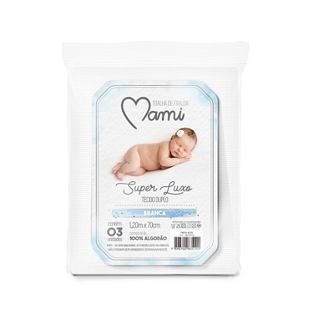 Toalha de Fralda Super Luxo Branca Papi Mami c/ Bainha 3 unid. 120 x 70 cm