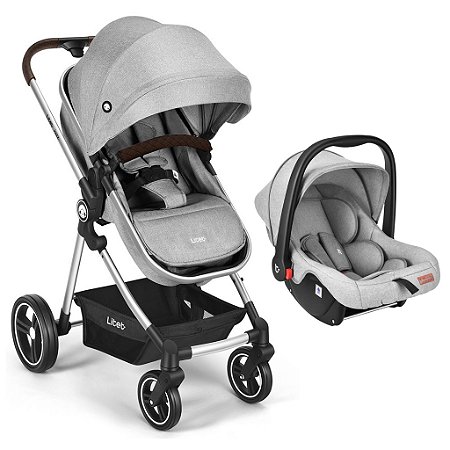 Kit Carrinho Passeio 2 em 1 Jazz Cinza com Bebê Conforto Litet