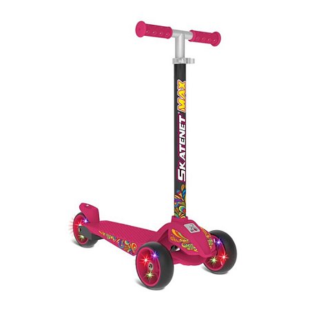 Patinete Infantil Bandeirante Max Led Ajustável Rosa