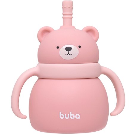 Copo em Silicone Buba com Canudo Ursinho Rosa +6M