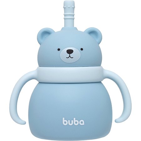 Copo em Silicone Buba com Canudo Ursinho Azul +6M