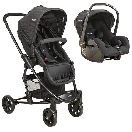 Carrinho de Bebê Kiddo Prima Melange Preto e Bebê Conforto