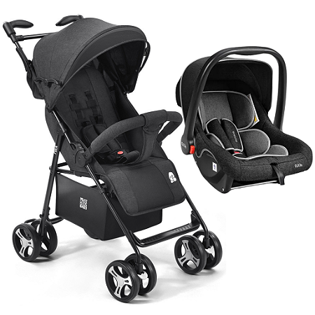 Carrinho de Bebê Multikids Baby Flick com Bebê Conforto Rest Preto