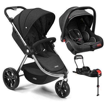 Carrinho de Bebê Litet Jogger Sway Preto com Bebê Conforto e Base Isofix