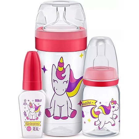 Kit 3 Mamadeiras Lillo Evolution Magia Unicórnio Rosa