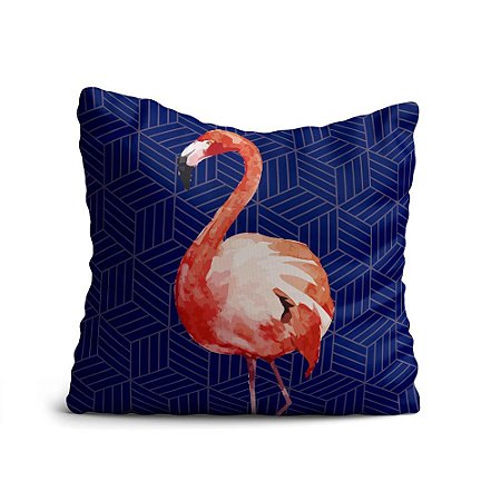 Almofada Yuzo Avulsa 45x45cm Flamingo Fundo Azul Escuro