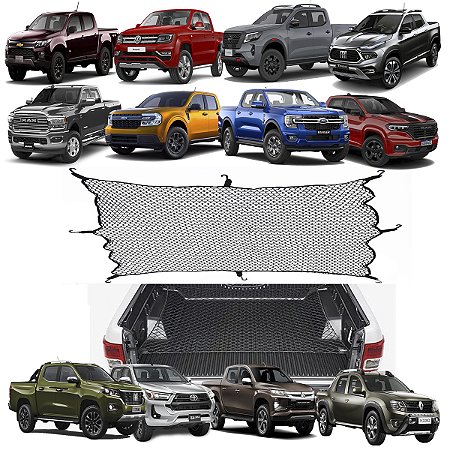 Rede Caçamba Caminhonete 140x140 Elástico Nas Pontas 8 Ganchos Hilux Frontier Ranger S10 L200 Triton Amarok Toro Rampage Maverick Dodge Ram Oroch Titano
