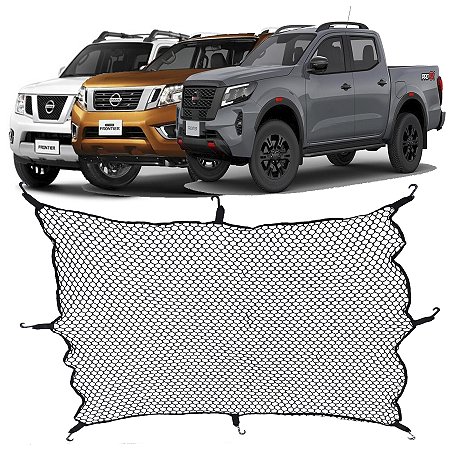 Rede Caçamba Nissan Frontier 140x140 Reforçada Com Elástico Nas Pontas e 8 Ganchos Para Separar e Conter Cargas