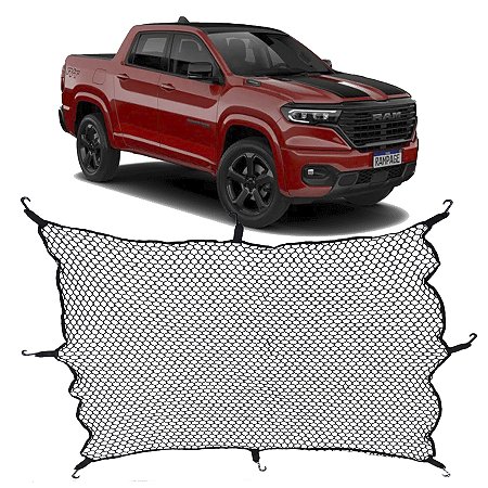 Rede Caçamba Ram Rampage 140x140 Reforçada Com Elástico Nas Pontas e 8 Ganchos Para Separar e Conter Cargas