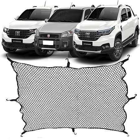 Rede Caçamba Fiat Strada 140x140 Reforçada Com Elástico Nas Pontas e 8 Ganchos Para Separar e Conter Cargas