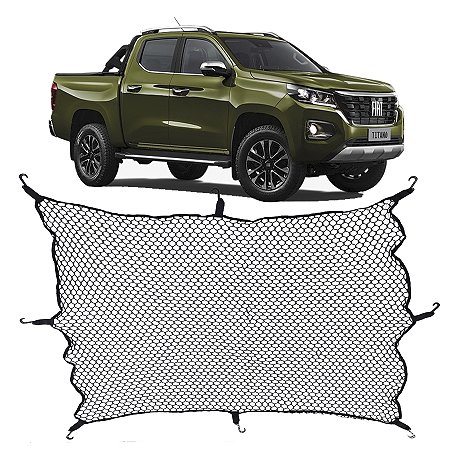 Rede Caçamba Fiat Titano 140x140 Reforçada Com Elástico Nas Pontas e 8 Ganchos Para Separar e Conter Cargas