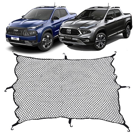Rede Caçamba Fiat Toro 140x140 Reforçada Com Elástico Nas Pontas e 8 Ganchos Para Separar e Conter Cargas