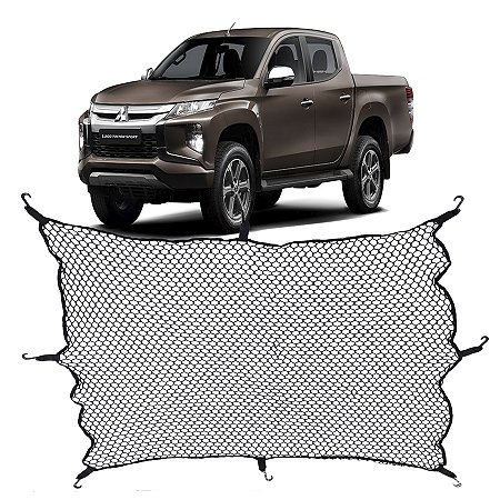 Rede Caçamba Mitsubishi L200 Triton 140x140 Reforçada Com Elástico Nas Pontas e 8 Ganchos Para Separar e Conter Cargas