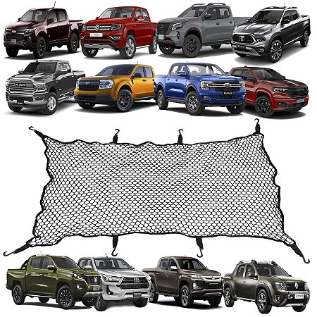 Rede Caçamba Caminhonete 100x150 Elástico Nas Pontas Ganchos Hilux Frontier Ranger S10 L200 Triton Amarok Toro Rampage Maverick Dodge Ram Oroch Titano