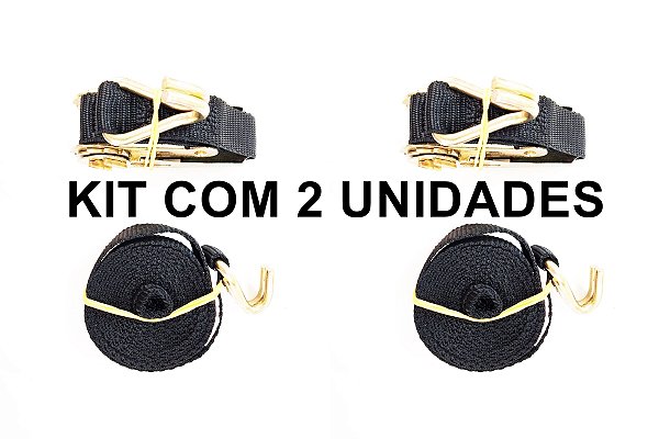 Cinta Com Catraca Kit com 2 Unidades Para Amarração de Cargas 400kg com Fita 3 Mts e 25mm Largura Gancho e Catraca Reforçada