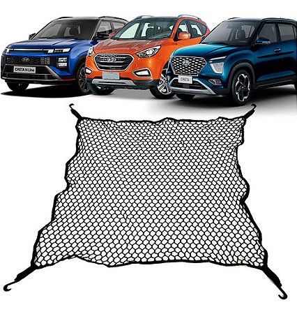 Rede Porta-malas Hyundai Creta IX35 Tucson Kona 100x100 Poliéster Ganchos e Elástico nas Pontas