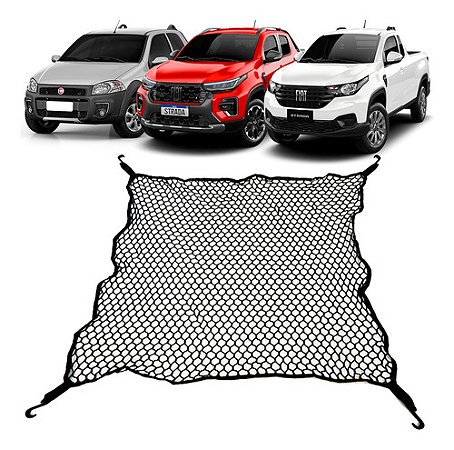 Rede Caçamba Fiat Strada 100x100 em Poliéster com Ganchos Plásticos e Elástico nas Pontas