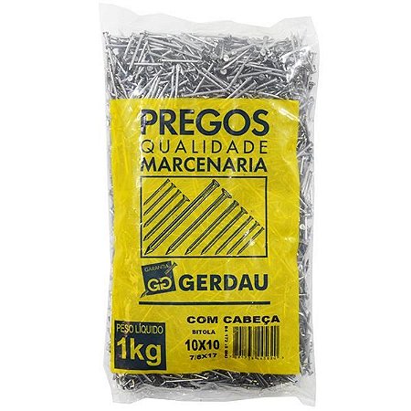 PREGOS 10x10 C/ CABEÇA 1 KG - GERDAU