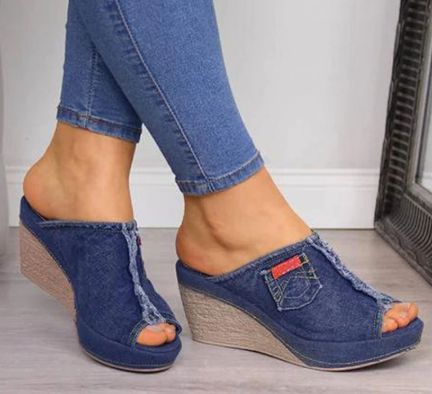 sandália jeans anabela
