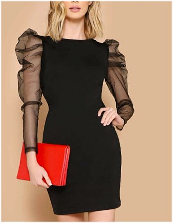 Vestido manga bufante longa Clearance