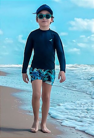 Sunga Boxer Infantil Praia Menino Tons de Azul com Proteção UV50+ -  Barateiro Kids